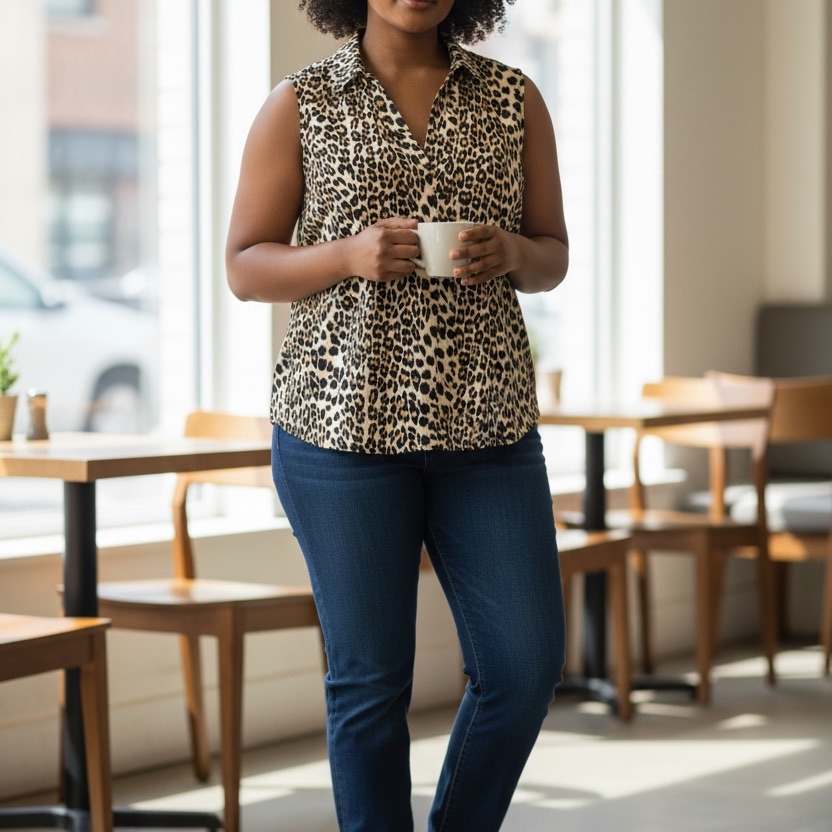 Leopard Print Sleeveless Blouse 489